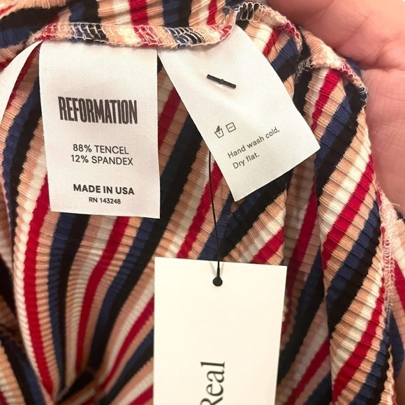 Reformation | Sara Mini Dress Rainbow Ribbed Jersey Knit Hollywood Striped Small - Picture 7 of 12
